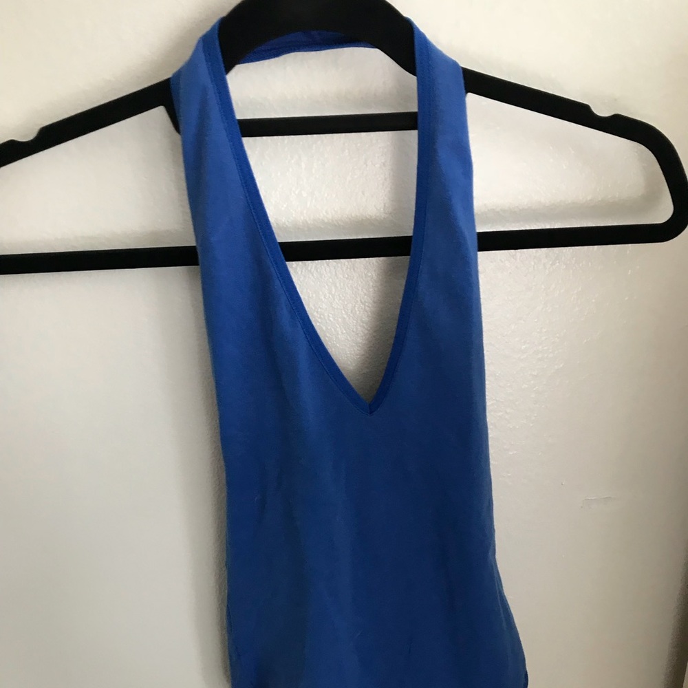 Blue halter body suit